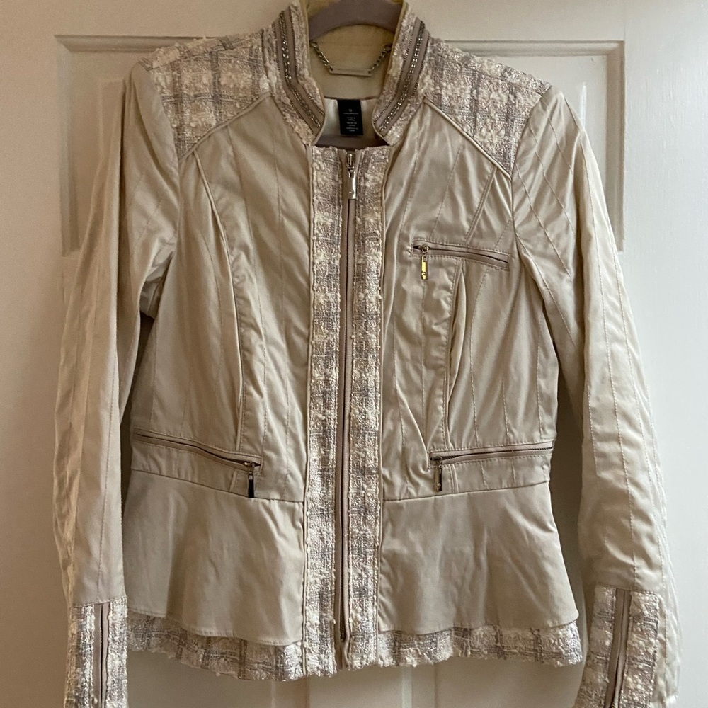 White House Black Market Cream and Gold Textured Blazer
